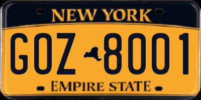 NY license plate GOZ8001