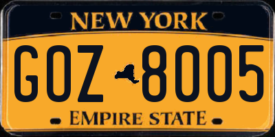 NY license plate GOZ8005