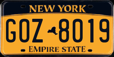 NY license plate GOZ8019