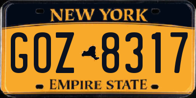 NY license plate GOZ8317