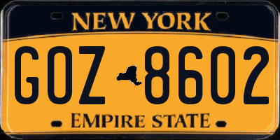 NY license plate GOZ8602