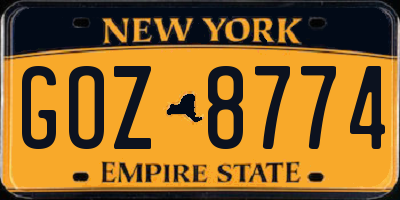 NY license plate GOZ8774