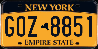 NY license plate GOZ8851