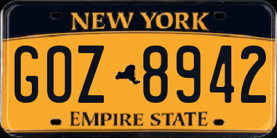 NY license plate GOZ8942
