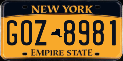 NY license plate GOZ8981