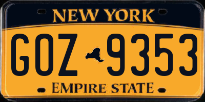 NY license plate GOZ9353