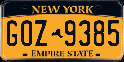 NY license plate GOZ9385