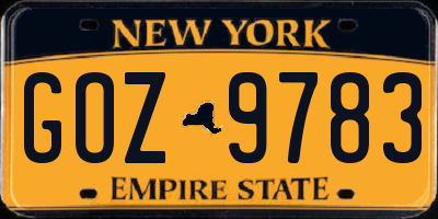 NY license plate GOZ9783
