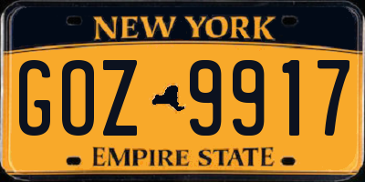 NY license plate GOZ9917