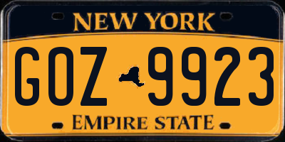 NY license plate GOZ9923