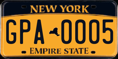 NY license plate GPA0005