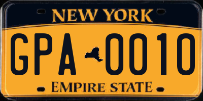 NY license plate GPA0010