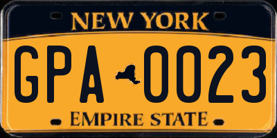 NY license plate GPA0023