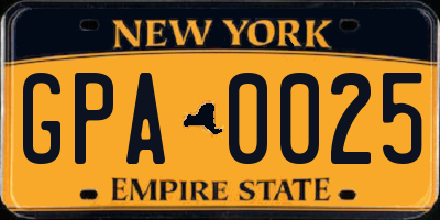 NY license plate GPA0025