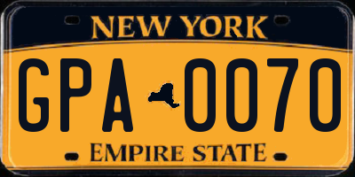 NY license plate GPA0070