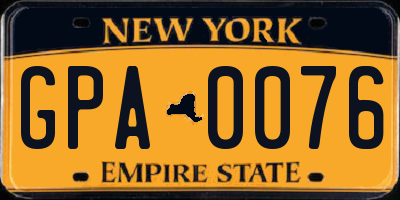 NY license plate GPA0076