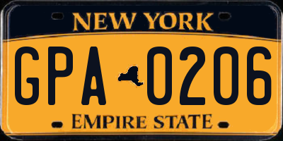 NY license plate GPA0206