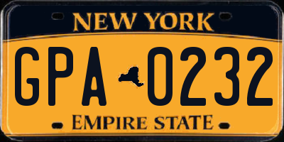 NY license plate GPA0232