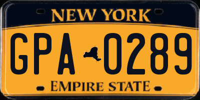 NY license plate GPA0289
