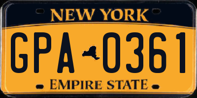 NY license plate GPA0361