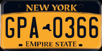 NY license plate GPA0366