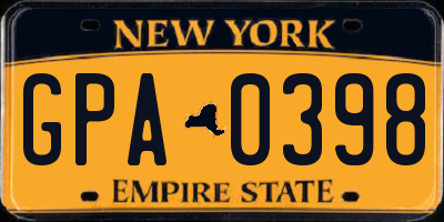 NY license plate GPA0398