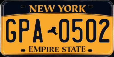 NY license plate GPA0502