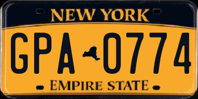 NY license plate GPA0774