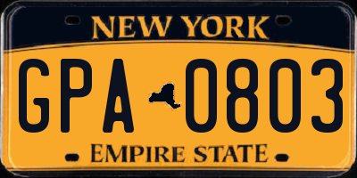 NY license plate GPA0803