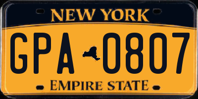NY license plate GPA0807
