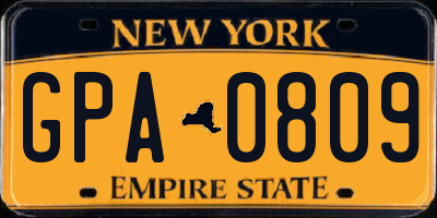 NY license plate GPA0809