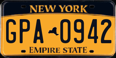 NY license plate GPA0942