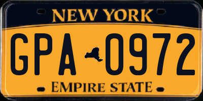 NY license plate GPA0972