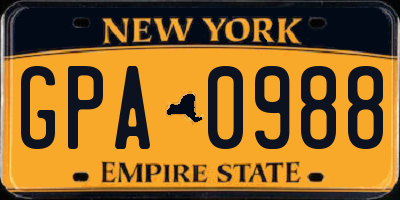 NY license plate GPA0988