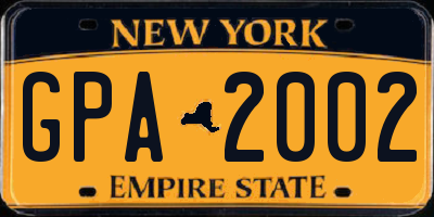 NY license plate GPA2002