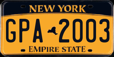 NY license plate GPA2003