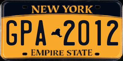 NY license plate GPA2012
