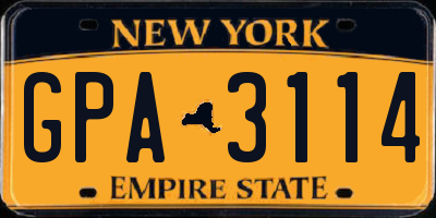 NY license plate GPA3114