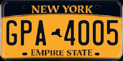 NY license plate GPA4005