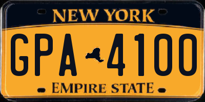 NY license plate GPA4100