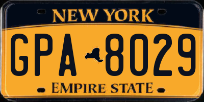 NY license plate GPA8029