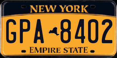 NY license plate GPA8402