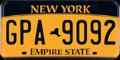 NY license plate GPA9092