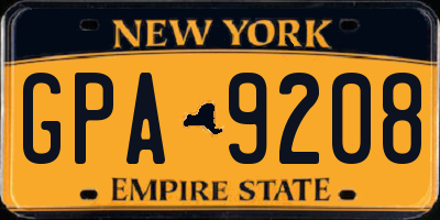 NY license plate GPA9208