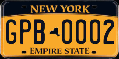 NY license plate GPB0002