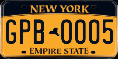 NY license plate GPB0005