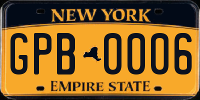 NY license plate GPB0006