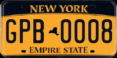 NY license plate GPB0008