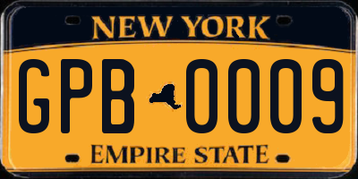 NY license plate GPB0009