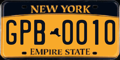 NY license plate GPB0010